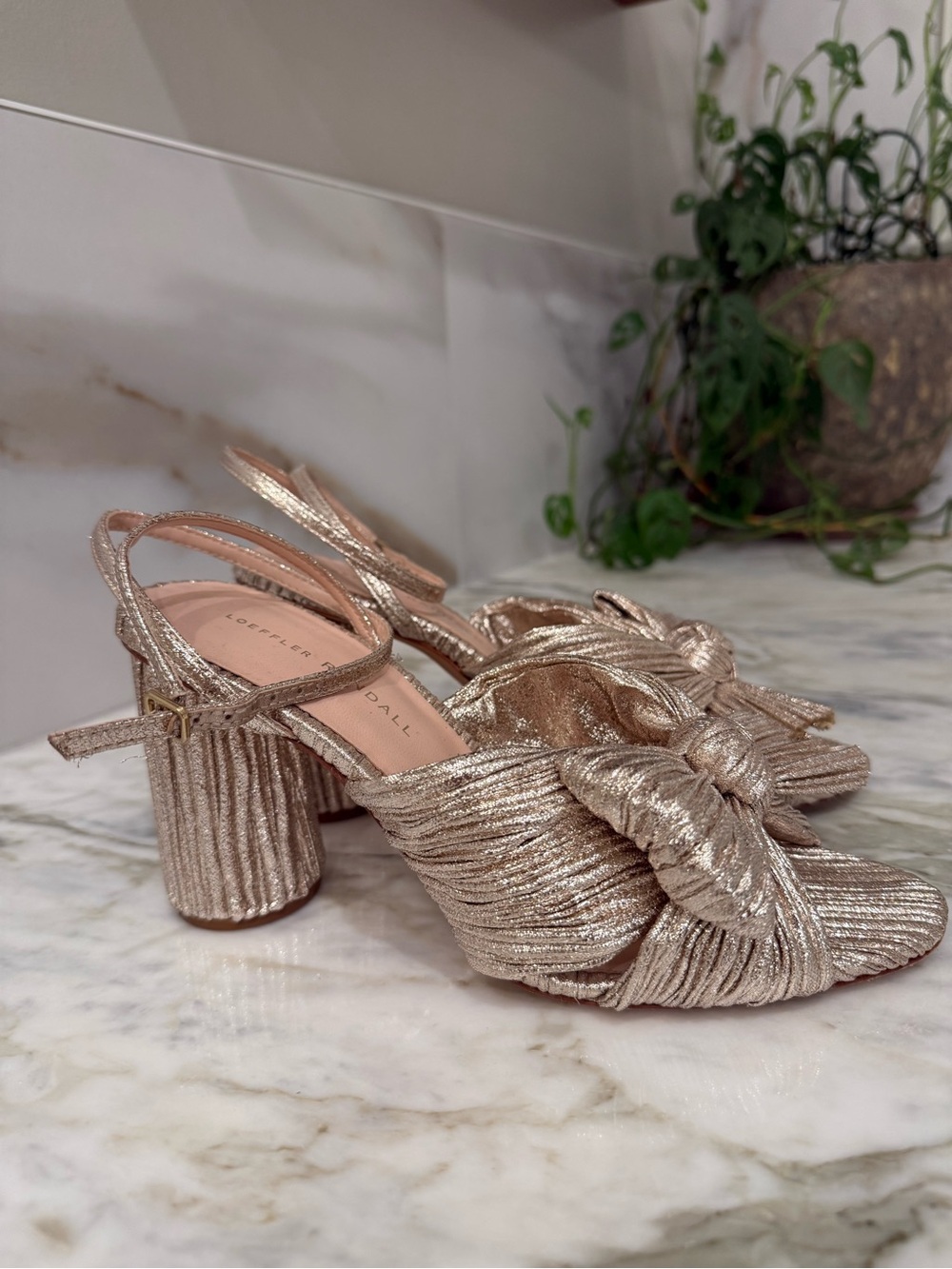 Loeffler Randall Metallic Rose Slingback Knot Heels